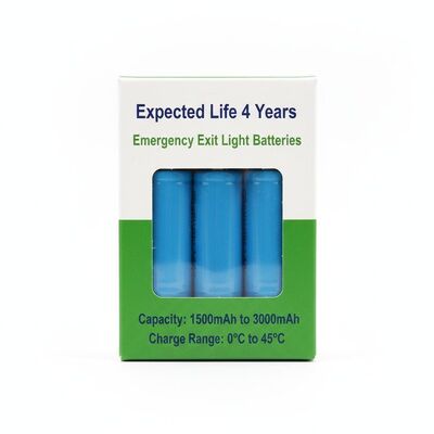 Expected Life 4 Years Emergency Exit Light Batteries with Capacity 1500mAh to 3000mAh Charge Range 0 to 45 Degrees Celsius